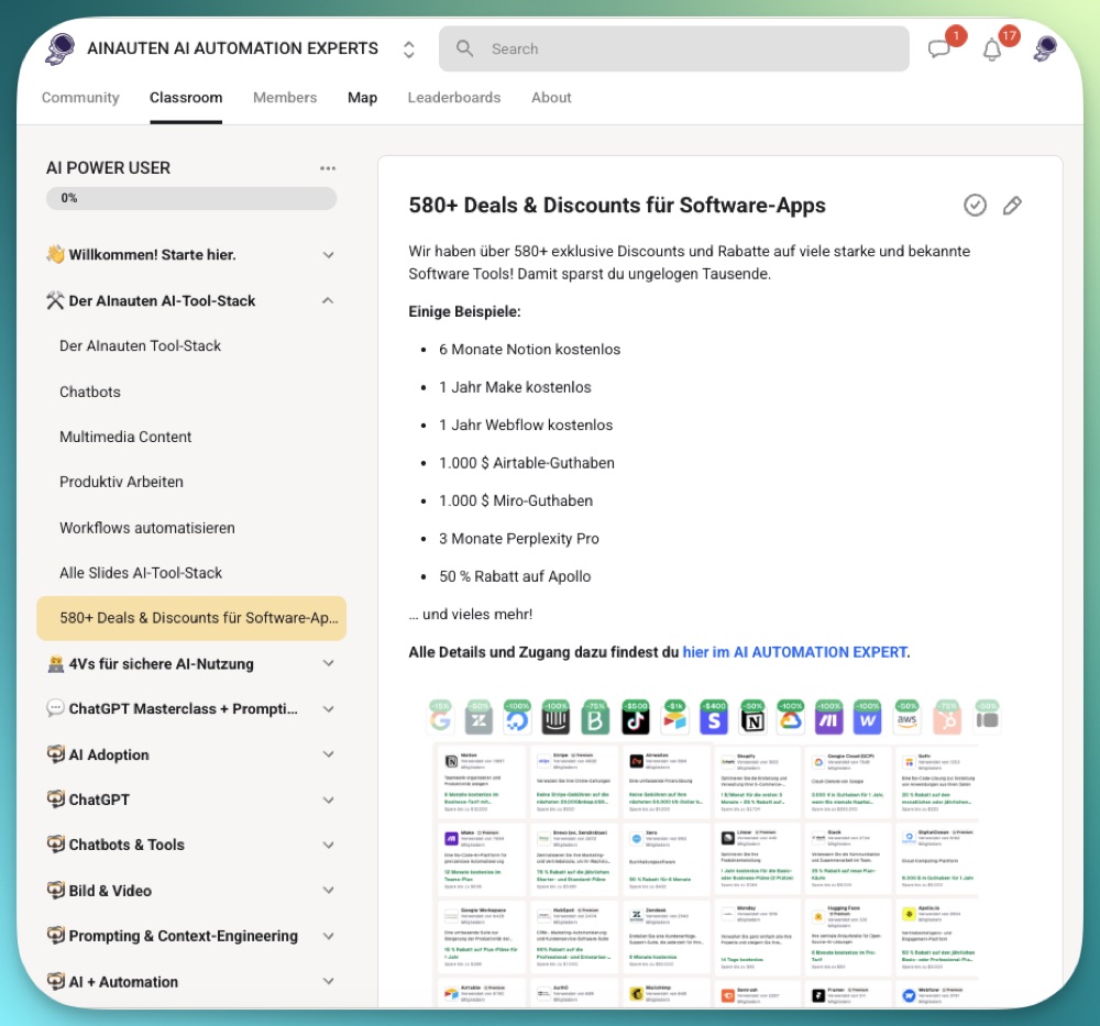 Mitgliederbereich mit Übersicht der Software-Deals